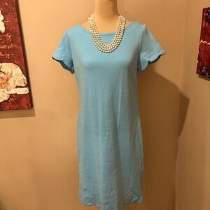 Talbots Robins Egg Blue Scallop Edge Cotton Sheath Dress, size S
